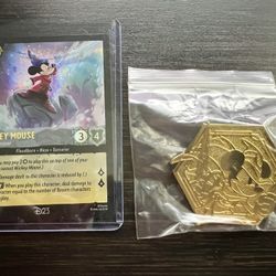 Lorcana D23 Expo Promo Card And Pin Playful Sorcerer Mickey Mouse