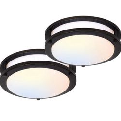 Set Of 2  D13”Flush Mount LED Ceiling Light FixturesAdjustableOil Rubbed Bronze