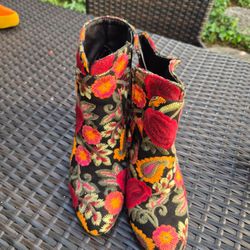 Multicolor Brocade Ankle Boots