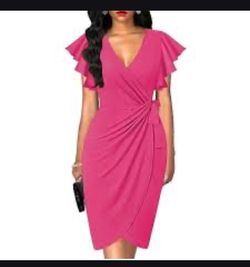 Dress Ruffle Sleeve Mid Dress Casual Cocktail Party Work Dress Slim Dress
