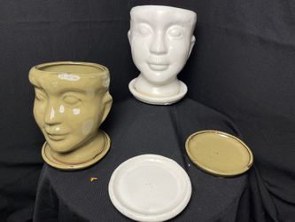 Ceramic Face Planters-Face Pots With Saucers($15 each with saucers)