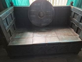 Solid Wood Medieval bench with Viking Shield