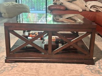Dark Wood Coffee Table with Glass Top