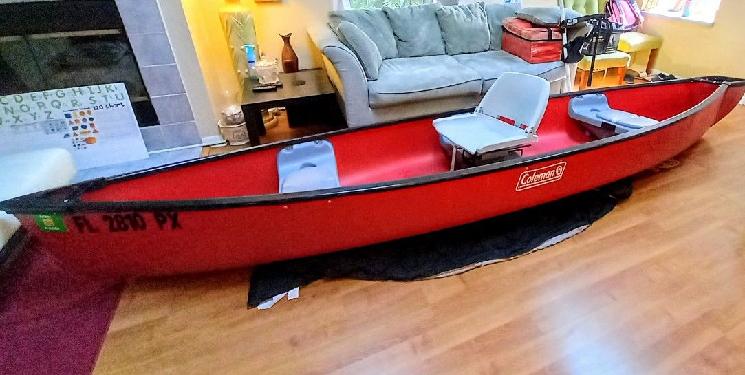 14ft Coleman Canoe w/ 45lb Minn Kota Riptide Motor & More!