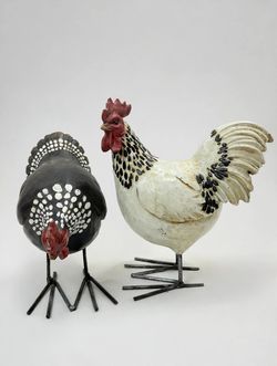 Farmhouse Country Rooster and Hen Resin Figurines Decorative Set of Two