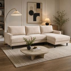 109” Beige Linen Modular L-Shaped Sectional Sofa w/ Ottoman  [NEW IN BOX] **Retails for $800 <Some Assembly Req>