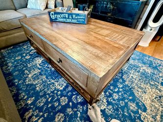 Solid Wood Coffee Table & 2 End Tables – Rustic Industrial — Excellent Condition