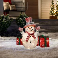 White Tinsel Frosted Snowman Holiday Snowman Decor, 2ft ,HD2484