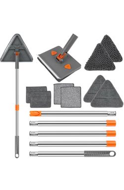 New CALBEAU Baseboard Cleaner Tool with Handle, Folding Wall Mop with 86" Extension Pole, Swivel Wall Cleaner Mop with Squeegee, 8 Reusable Pads for B