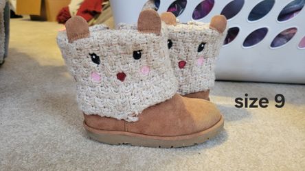 Girls Cute Bear Face Brown Boot Size 9