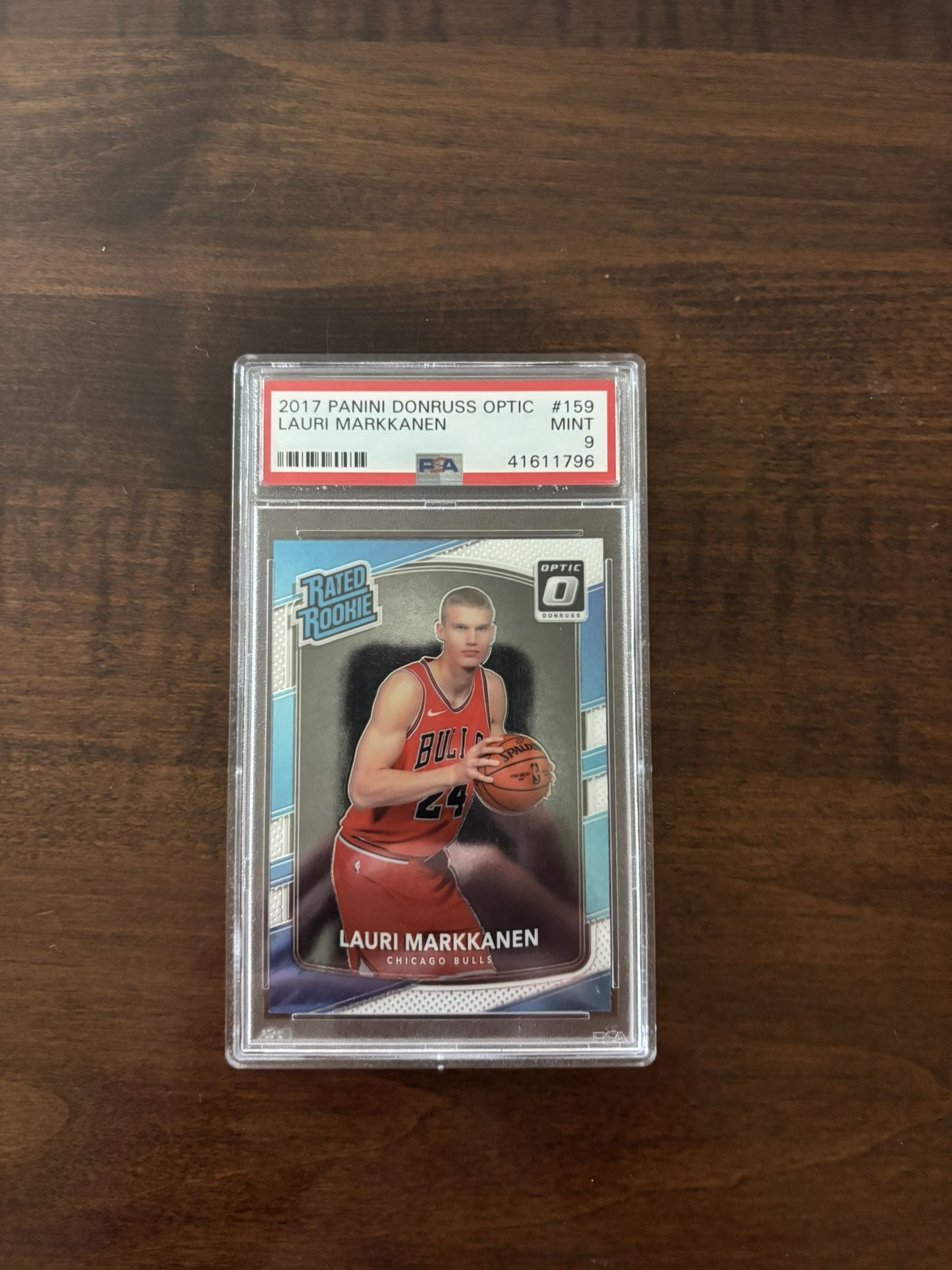 LAURI MARKKANEN 2017 Panini Donruss Optic Rated Rookie RC PSA 9 CHICAGO BULLS