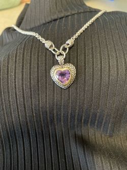 Tiffany & Co Silver Heart Pendant Necklace with Amethyst Stone