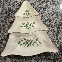 Lenox Holiday Dimension Holly Berry Divided Serving Dish