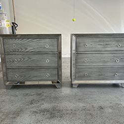 Gray Mirrored Nightstands