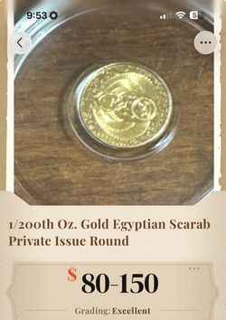 1/200th Oz Gold Egyptian Scarab Private Issue Round