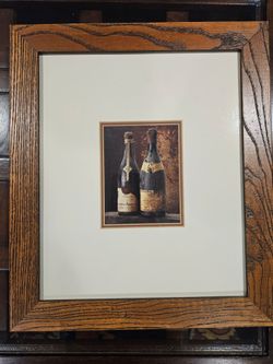 Wine bottle framed image, 14 x12 inch