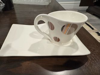 White Ceramic Cup and Square Saucer Set