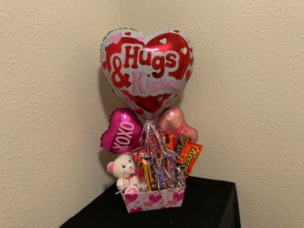 Valentine’s Day Basket With Love Balloons And Chocolate!