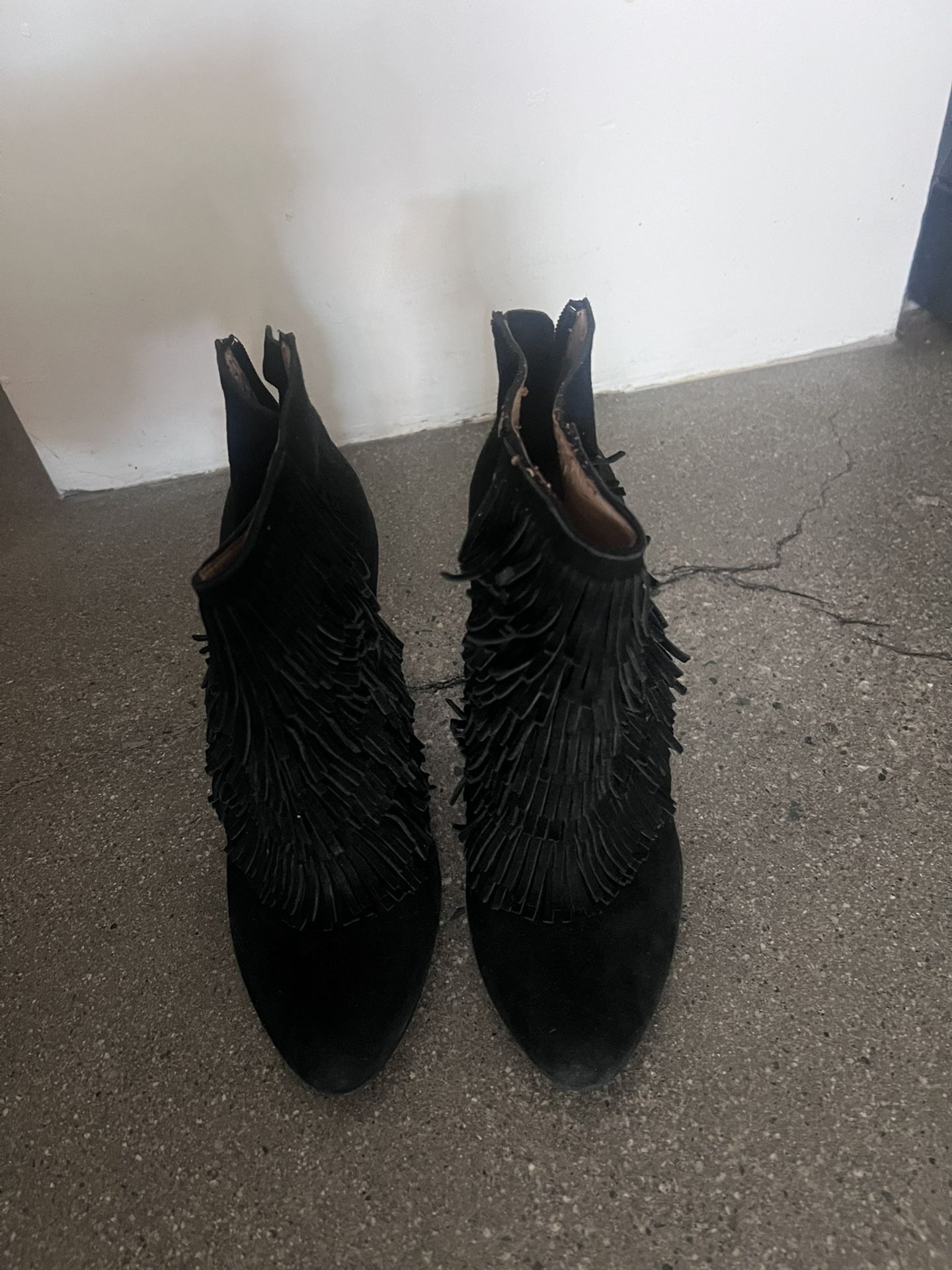 Banana Republic Black Suede Fringe Booties
