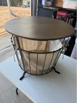 Round Wood and Metal Storage Side Table/Coffee Table