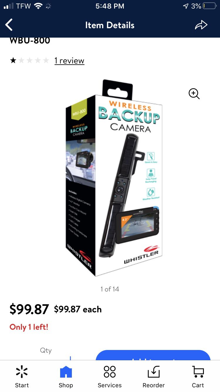 Whistler wireless backup camera