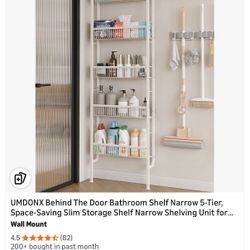 UMDONX Behind The Door Bathroom Shelf Narrow 5-Tier, Space-Saving Slim Storage Shelf Narrow Shelving Unit for Bathroom and Kitchen White