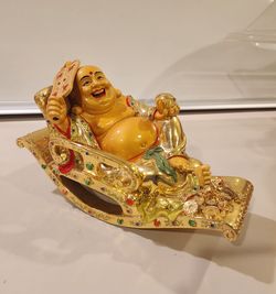 Gold Laughing Buddha Wealth & Prosperity Figurine – Feng Shui Decor