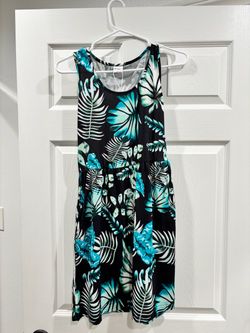 Tropical Print Sleeveless Mid Dress