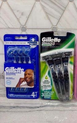 Gillette Skinguard Sensitive 4 disposable razors; OR Gillette Mach3 Sensitive 3 disposable razors. NEW