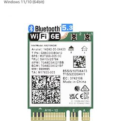 WiFi 6E AX210 NGW Wireless Card M.2 2230/NGFF WiFi 6E Laptop Module with Bluetooth 5.3, 5400Mbps Tri-Band AX210 WiFi Chip Adapter, MU-MIMO, Ultra-Low 