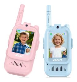 2 Pack Video Walkie Talkies Long Range 2 Way Radio, 4 Voice Effects, Built-in Screen, Christmas Birthday Gifts for Kids, Indoor Outdoor Camping