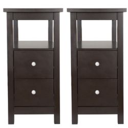 2PCS End Table Side cabinet with 2 Drawer and Shelf Narrow Nightstand Furniture Storage For Living Room