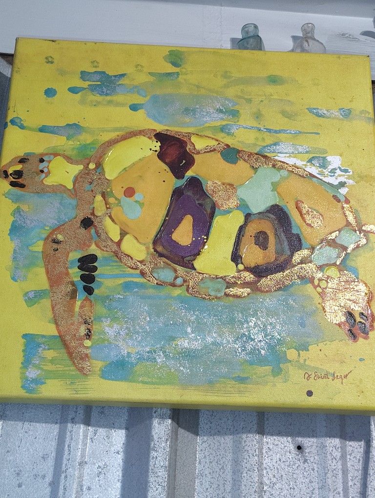 Acrylic Sea Turtle Wall Art Painting – Unique Textured Canvas Decor