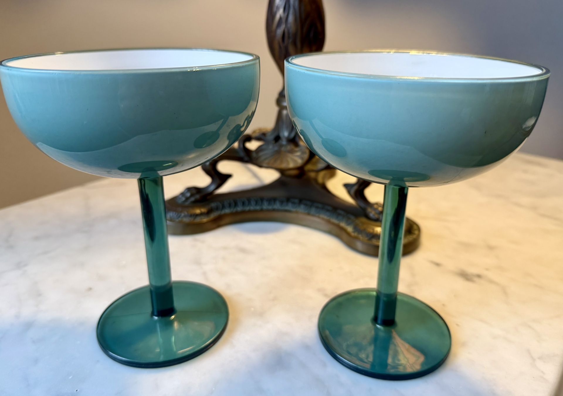 Vintage Carlo Moretti Blue Cased Glass Champagne Glasses