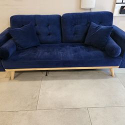 Blue Velvet Couch- Good Condition 