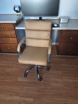 Tan Leather Office Chairs with Chrome Base