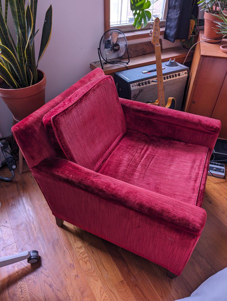 Pair (2) of vintage red velvet mid century chairs