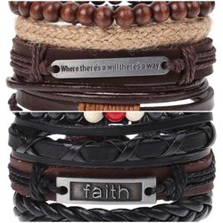2 x Set Adjust. Size up to 9.5inc Leather Bracelet, (Will/Way-Faith)