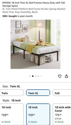18 inch Twin XL Metal Platform Bed Frame Heavy Duty w/ Tall Storage Space & Tools Excellent + 14.5” Cooling Gel Memory Foam  Diamond Mattress