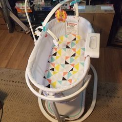 Fisher-Price Soothing Motions Bassinet Windmill, Baby Cradle with sway Motion, Light Projection, Overhead Mobile, Vibrations and Music

(Retail $150)
