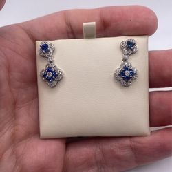 Stunning Diamond & Sapphire Earrings (0.36 C.t) Cert!
