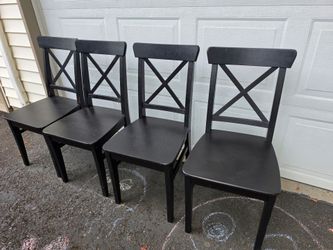 Set of 4 Black Wood Dining Chairs