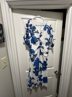 White and Blue Floral Midi Dress