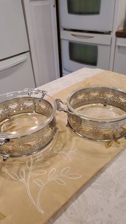 To Casserole dishes with silver plated server