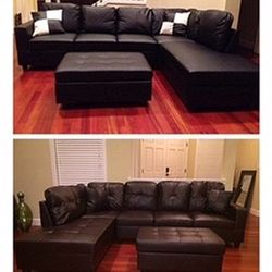 Leather Sectional Couch And Storage Ottoman