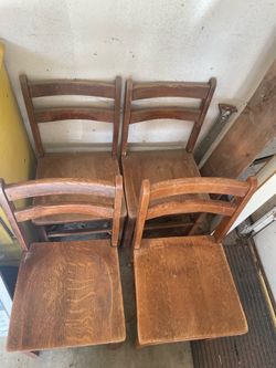 Set of 4 Vintage Oak Ladder Back Dining Chairs