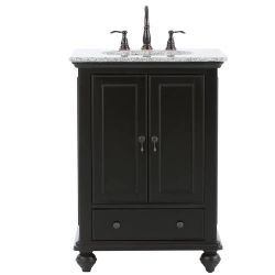 Newport 25 in. W x 21-1/2 in. D Bath Vanity in Black with Granite Vanity Top in Gray