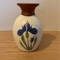 Vintage Emerson Creek Pottery Vase, Hand Painted Redware, Wild Flowers  A17  5” x 4”