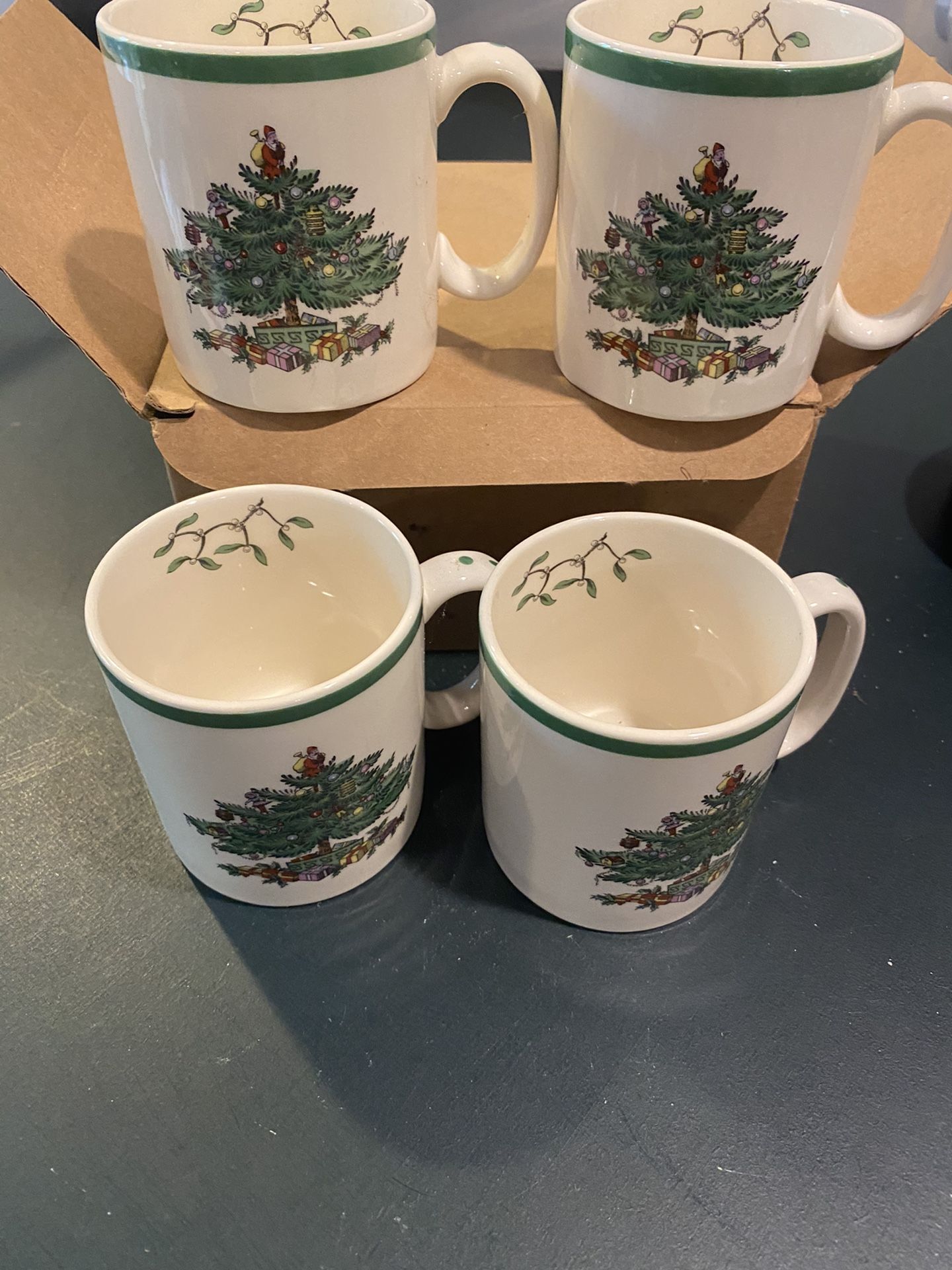 Vintage New Spode Christmas tree coffee cups English set of 4 cups