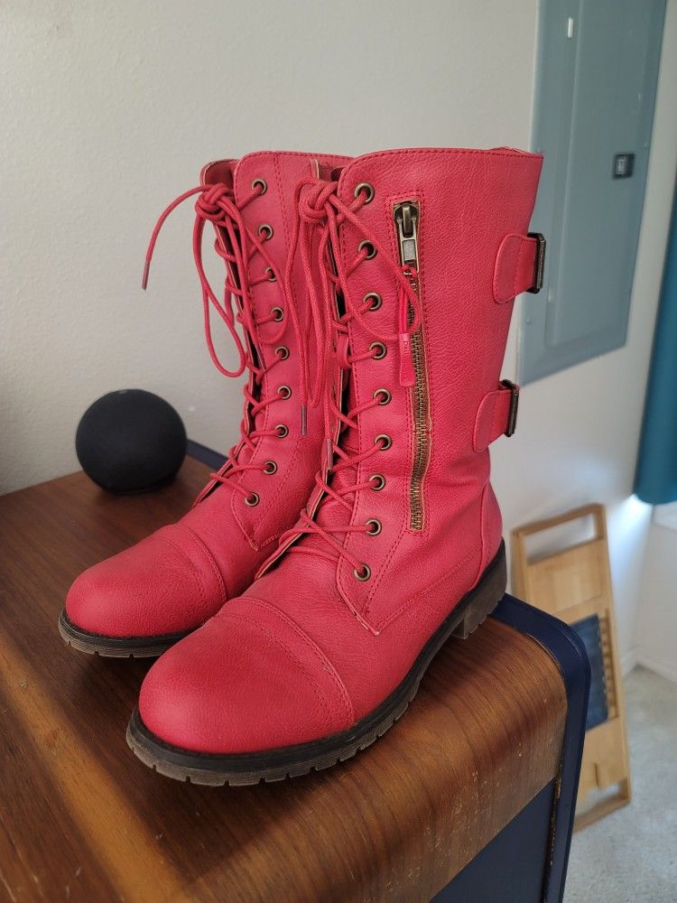 Red Zip Up Boots - Like New